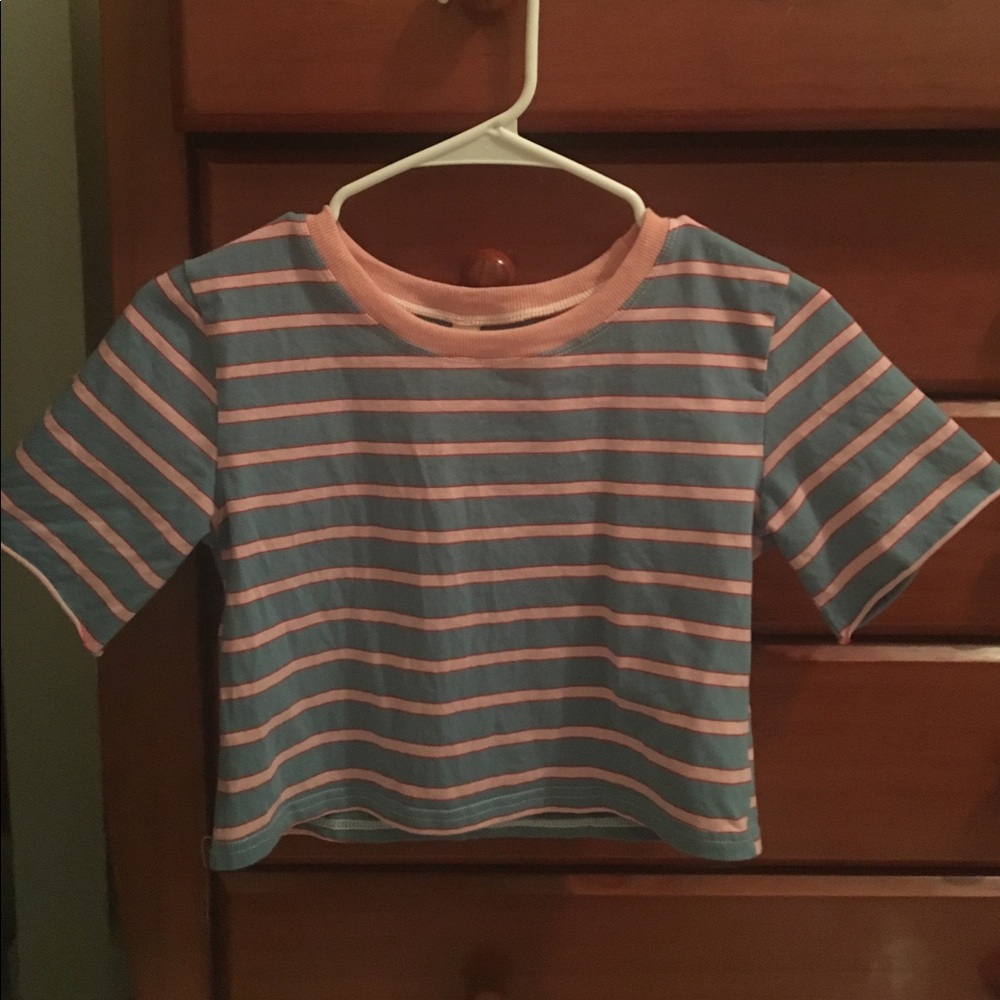 SHEIN Blue Tee with Pink Stripes
